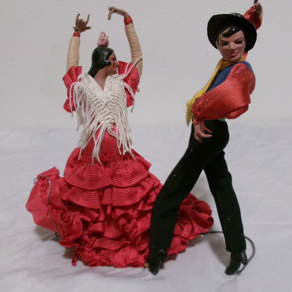 VTG 1950s Marin Chiclana Spanish Flamenco Souvenir Costume Dolls Pair